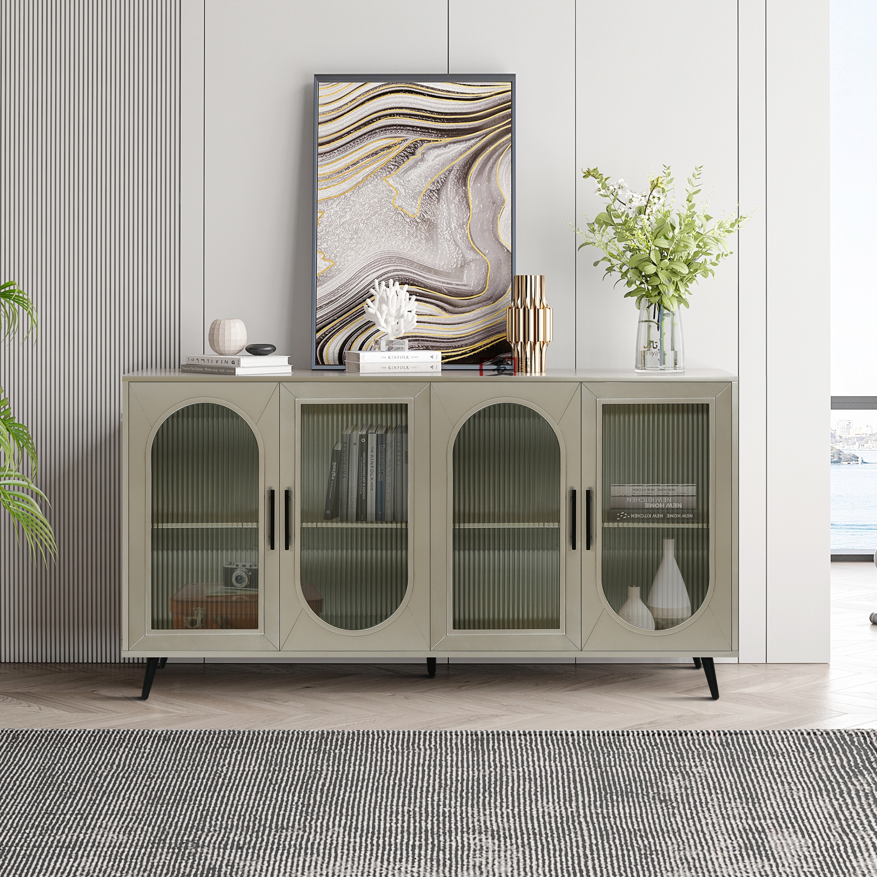 TV Stand for 65+ Inch TV,Wood TV Stand with Dresser Cabinet & Adjustable Shelves,Media TV Console for Living Room Bedroom