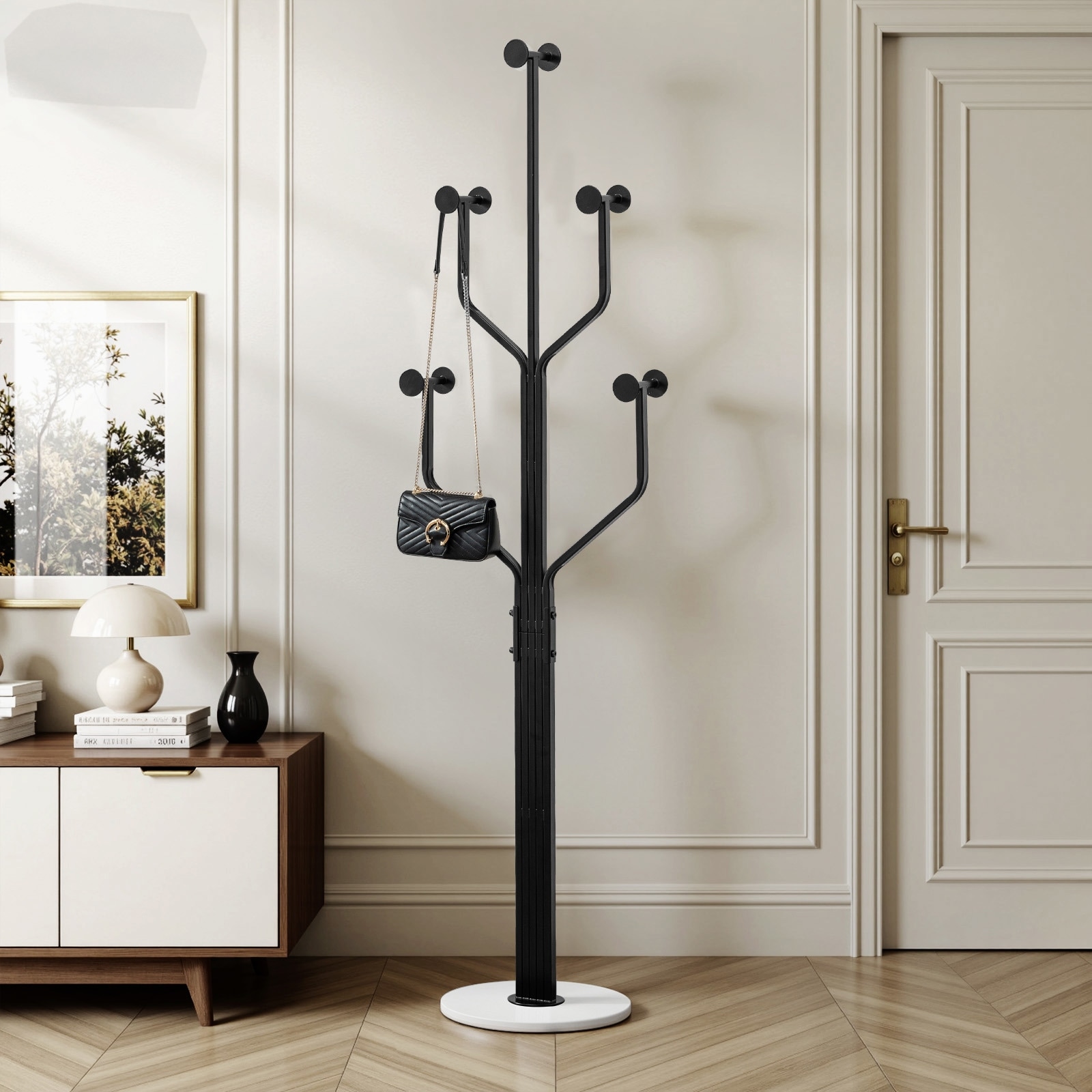 Freestanding Metal Coat Rack with 10 Hooks and Heavy Duty Marble Base - 68.1"H x 18.5"W(top) x 13.2"Dia(base)