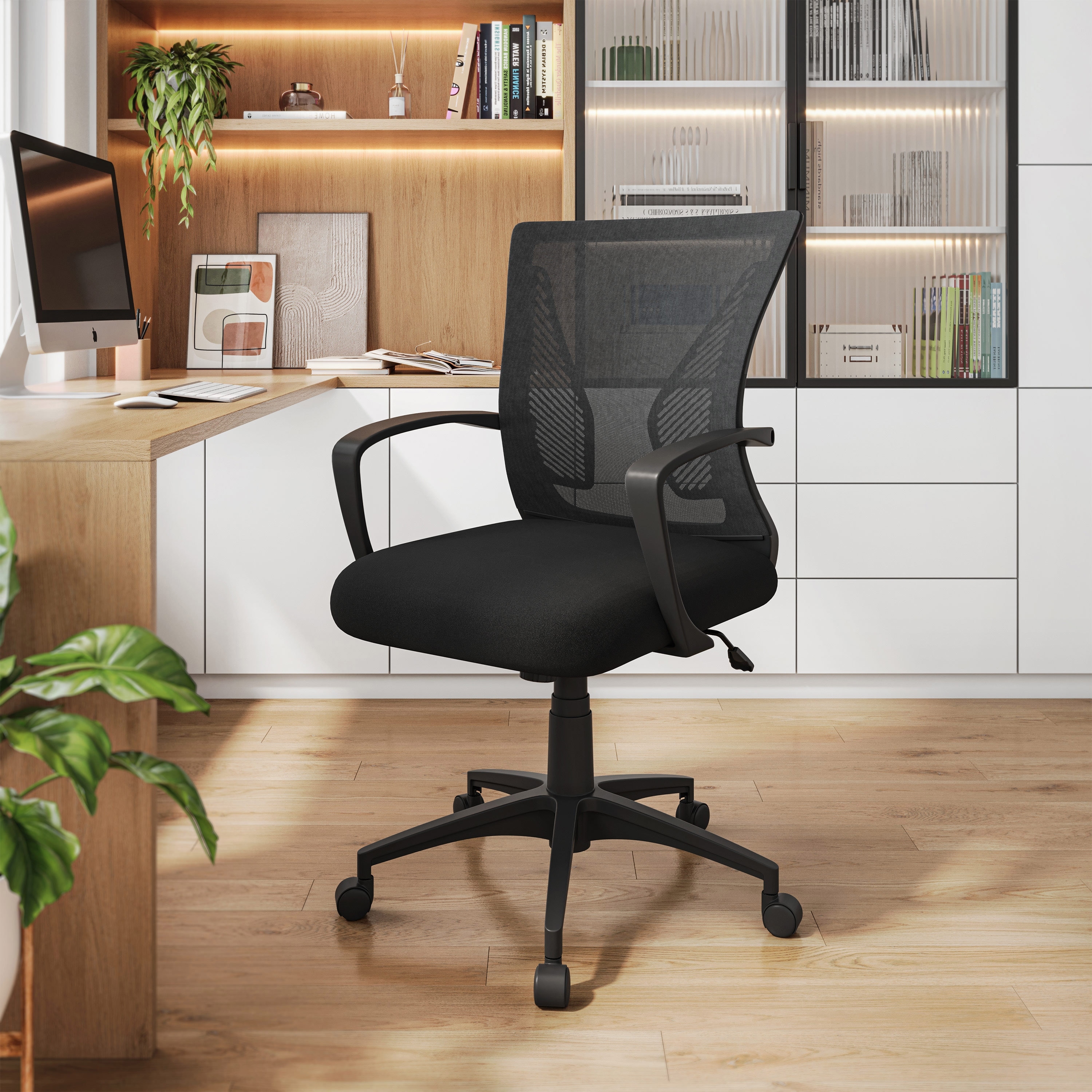 Techni Mobili Ergonomic Mesh Office Chair, Breathable Black Task Chair for Home Office or Study with Adjustable Height Tilt