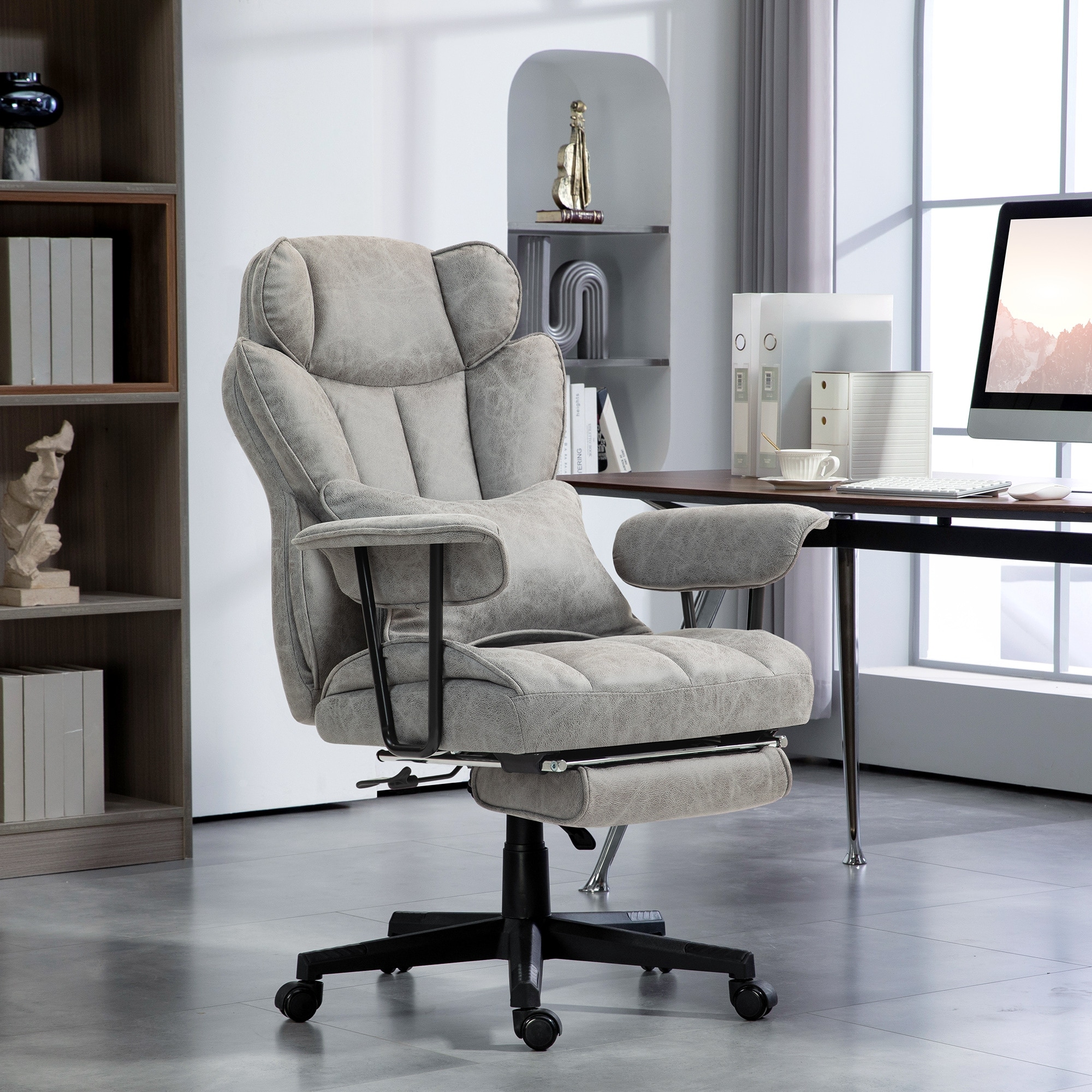 Retro Reclining Chair Ergonomic Chair with Lumbar Support, Gray Gaming Chair Computer Desk Chair with Footrest