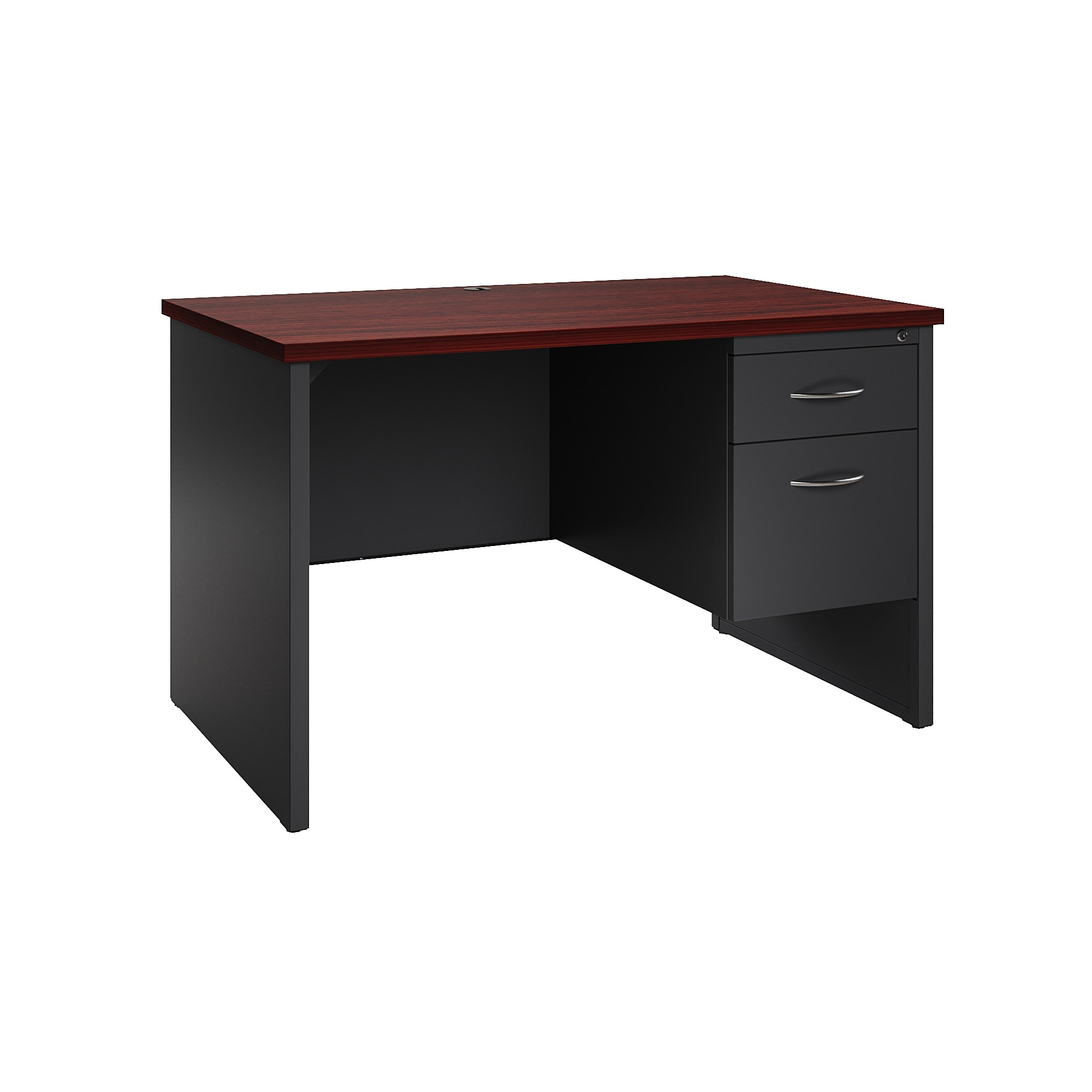 Hirsh Executive Office Modular Right-Hand Single Pedestal File Office Desk, 30" D x 48" W, Charcoal / Mahogany