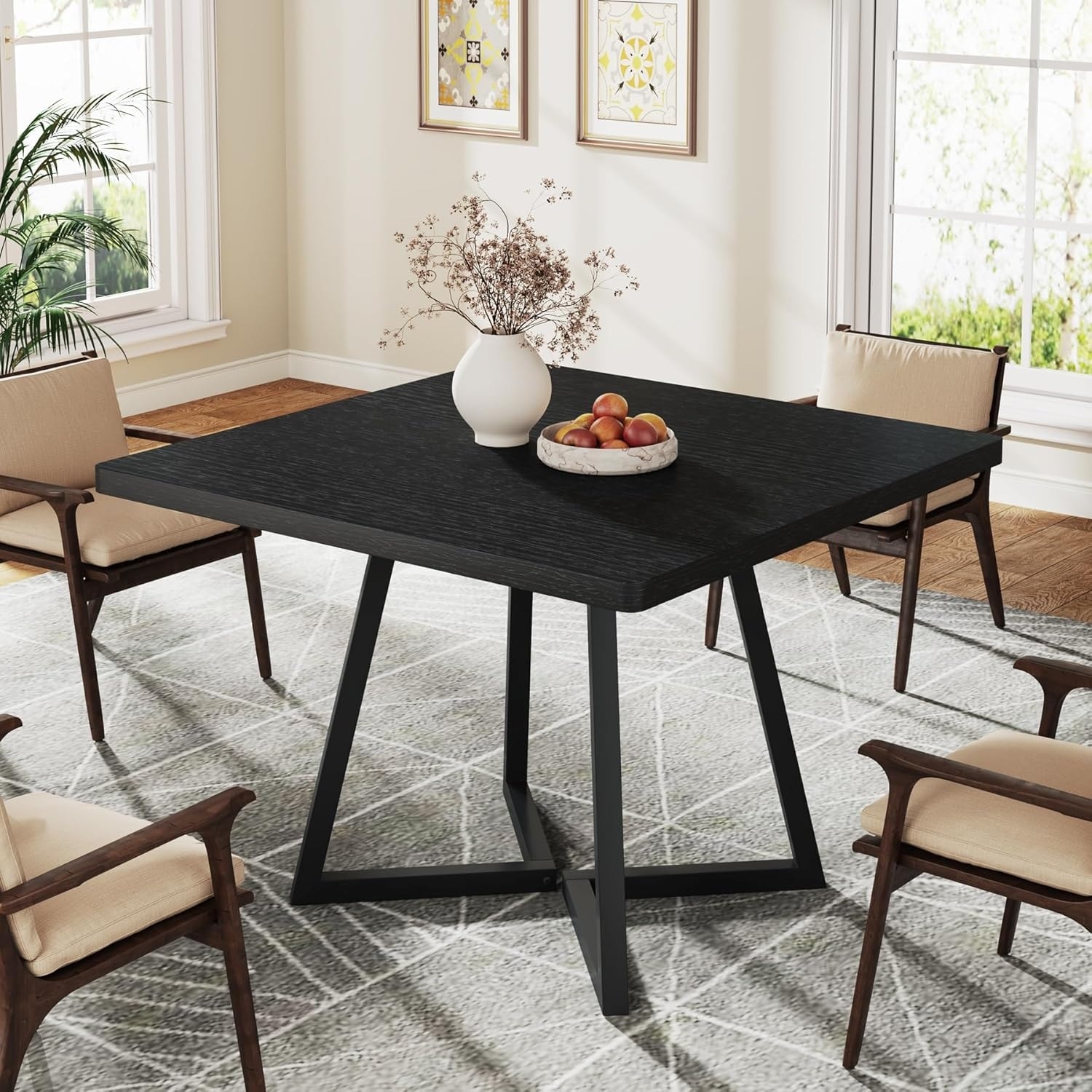 Industrial Dining Table for 2-4, 31.5” Small Round/Square Dinner Table for Kitchen - 31.5" W x 31.5" D x 29.5" H