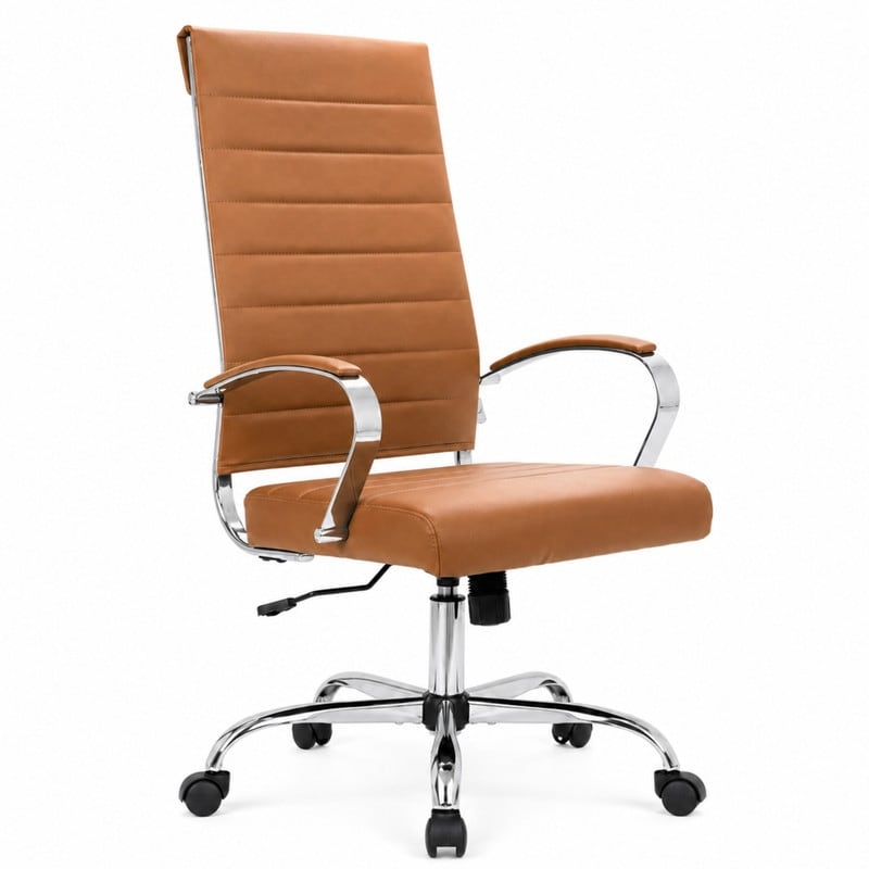 Benmar High Back Leather Executive Office Desk Chair with Chrome Frame, Adjustable Height, Tilt Lock and Swivel for Home Office