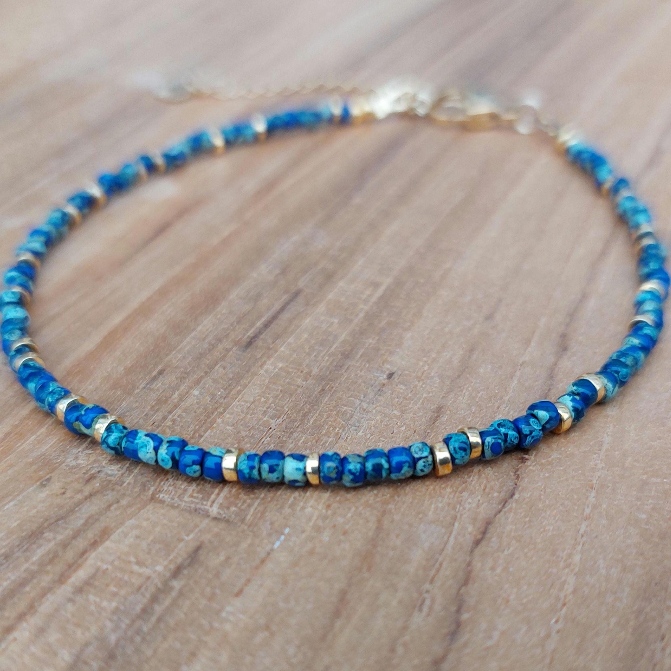 Bracciale/cavigliera con perline blu cobalto, braccialetto con perline blu, cavigliera con perline di vetro blu, cavigliera boho, braccialetto boho, r