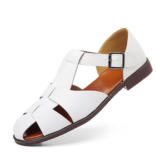Weiße, bequeme Herren-Sandalen aus Kunstleder mit T-Riemen – ideal für Strandurlaub, Sommer und Freizeit. Image