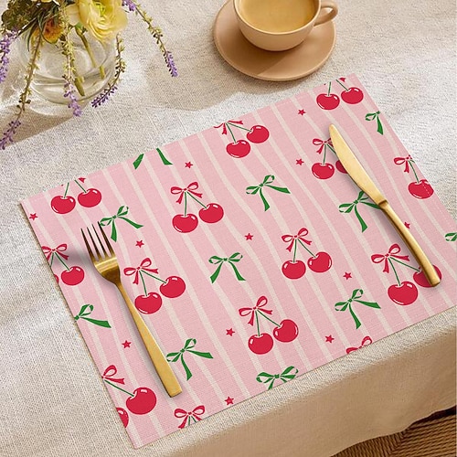 Tischset aus Polyester mit Schmetterlingsknotenmuster, waschbar, rutschfest, strapazierfähig und hitzebeständig, für den Esstisch, modernes Wohnaccessoire, saisonal verwendbar für Frühling, Sommer und Image