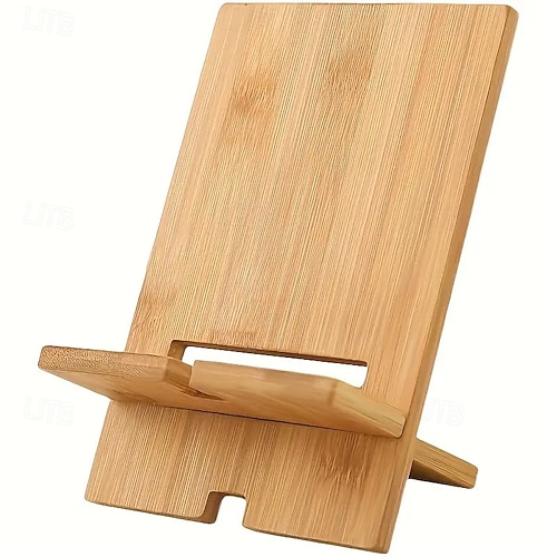 4er-Pack Handyhalterung aus Bambus für den Schreibtisch, tragbarer Handyhalter aus Holz mit Ladeanschluss, universelle Smartphone-Halterung für iPhone 16, 15, 14 Pro Max, Samsung Galaxy, Pixel, für