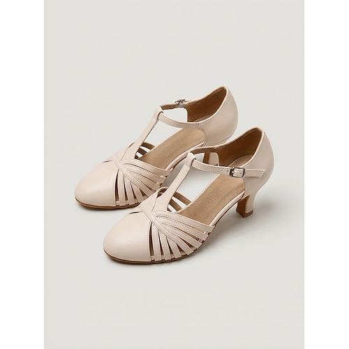 Damen-Tanzschuhe mit geschlossener Spitze in Nude, Standard-Tanzschuhe mit T-Riemen für Walzer, Foxtrott und Tango Leistung Image