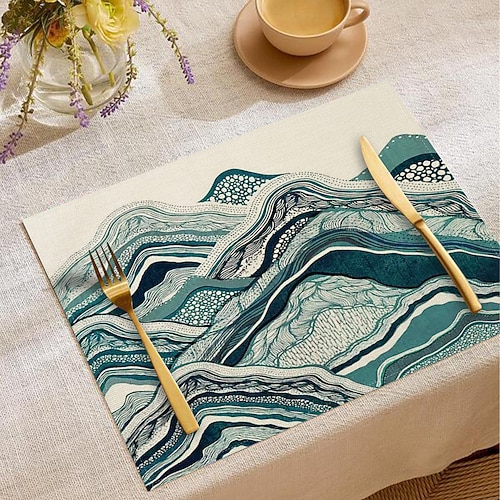 Tischset im sommerlichen Ozean-Stil, rechteckiges Tischset aus 100 % gewebtem Polyester, geometrisches Ozeanmuster, maschinenwaschbar, hitzebeständig, strapazierfähiger Tischschutz, für die moderne Image