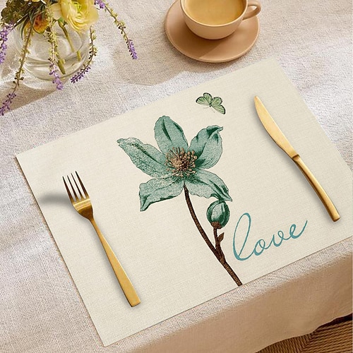 Tischset „Vier Jahreszeiten Iris Schmetterling", rechteckige Tischdecke aus 100 % gewebtem Polyester, florales Schmetterlingsmuster, maschinenwaschbar, hitzebeständig, fleckenabweisend Image