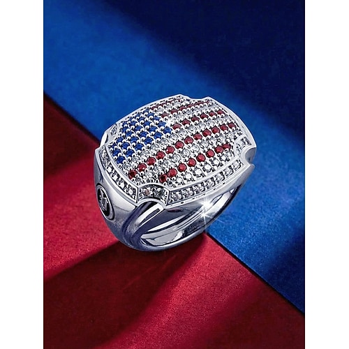 Herrenring aus einer Legierung mit amerikanischem Flaggenmotiv, verschiedene Größen, patriotischer Stil, perfekt für das 500-jährige Jubiläum der USA, den Unabhängigkeitstag, Freizeitkleidung und Image