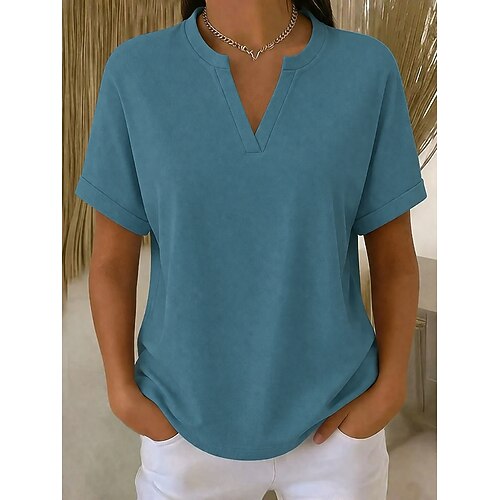 Damen T Shirt T-Shirt Einfach Mode Stilvoll Klassisch Kurzarm V Ausschnitt Normale Oberteile Täglich Ausgehen Wochenende Blau Schwarz Weiß Rosa Rote Sommer Frühling Image