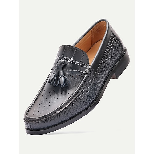 Schwarze, elegante Herren-Slipper aus echtem Leder mit Quasten – perfekt für Hochzeiten, Business-Outfits und formelle Anlässe. Image