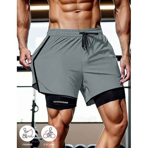 Herren Shorts Freizeitshorts Sportliche Shorts Tasche Elastischer Bund 2 in 1 Einfach Einheitliche Farbe Schnelltrocknend Atmungsaktiv Kurz Täglich Outdoor Fitnessstudio Sport Sportlich Blau Schwarz Image