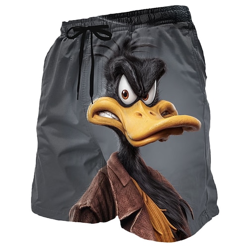 Herren Lustig Ente Comic-Tiere Badehosen Badeanzüge Badeshorts Boardshorts Mittlere Taille Hawaiianisch Strandurlaub Seitentaschen Netzfutter Elastischer Kordelzug in der Taille Designer Bekleidung Image