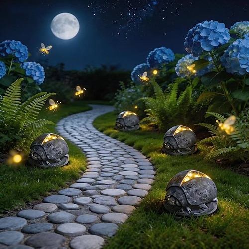 Solarbetriebene Käferstatue, Gartenornament, LED-Beleuchtung, Tierskulptur aus Kunstharz, Figur, Außendekoration für Garten und Hof, 1 Stück