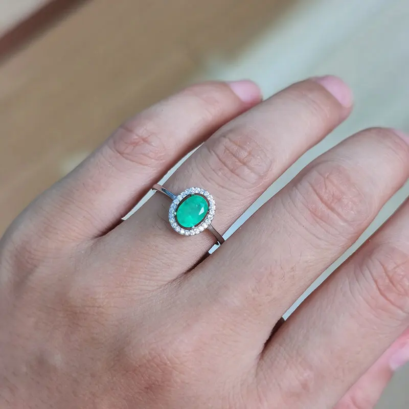 Anello di fidanzamento con smeraldo naturale Anello in argento 925 con taglio ovale semplice con smeraldo per gioielli con smeraldo da 5 mm * 7 mm