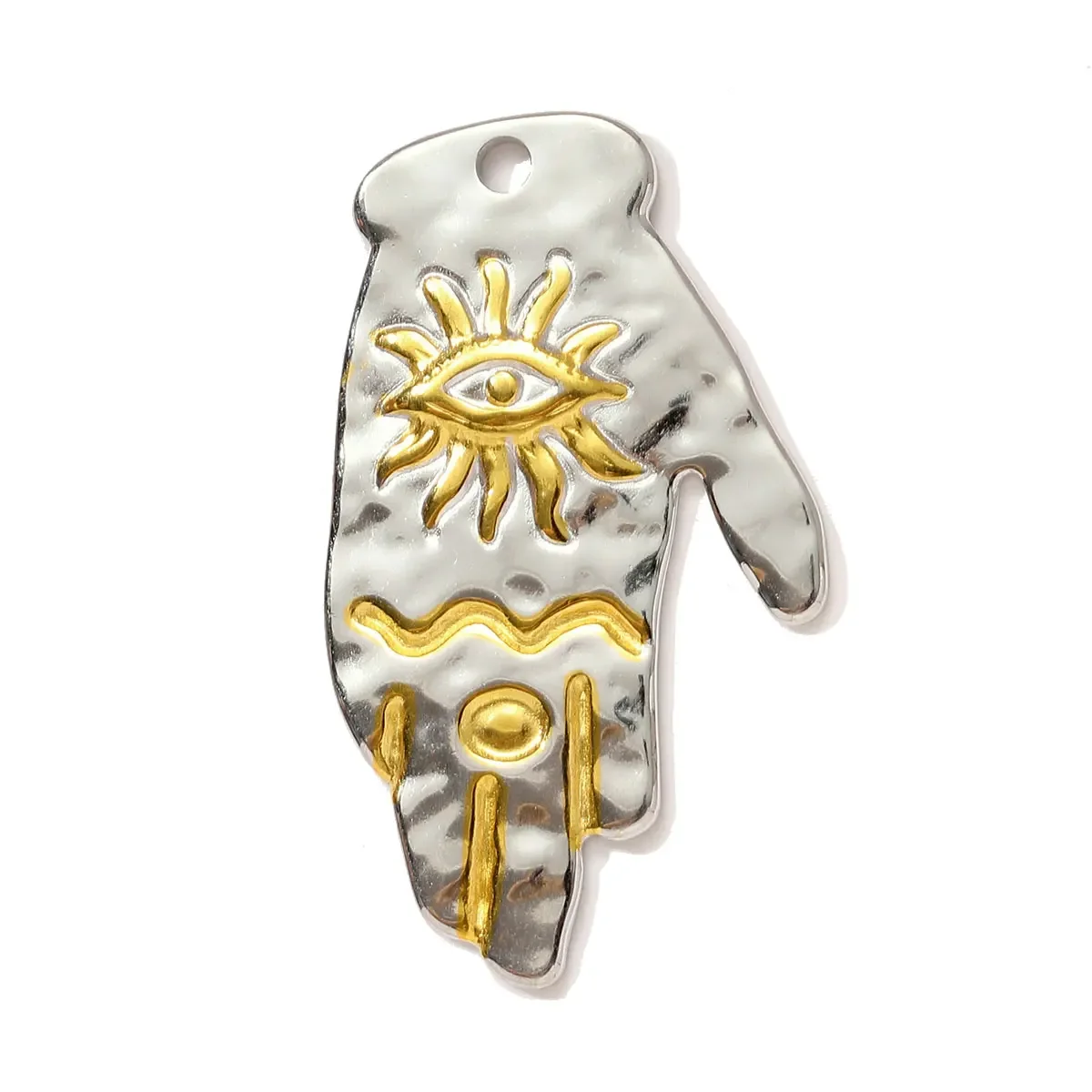 Set da 3 pezzi: Ciondoli Fai da Te in Acciaio Inossidabile Bicolore con Occhio di Allah, Luna, Cuore, Chiave, Fiore e Coccinella per Orecchini e Collane da Donna