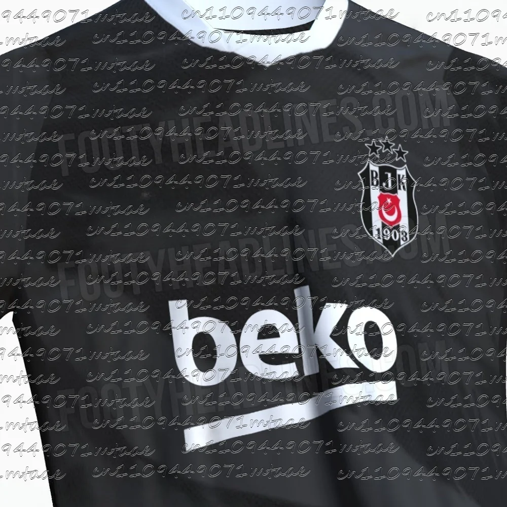 Maillot de football domicile Besiktas JK 2025/26 Super Lig turque Version Fan Homme Noir Blanc Col en V Respirant Kit de football
