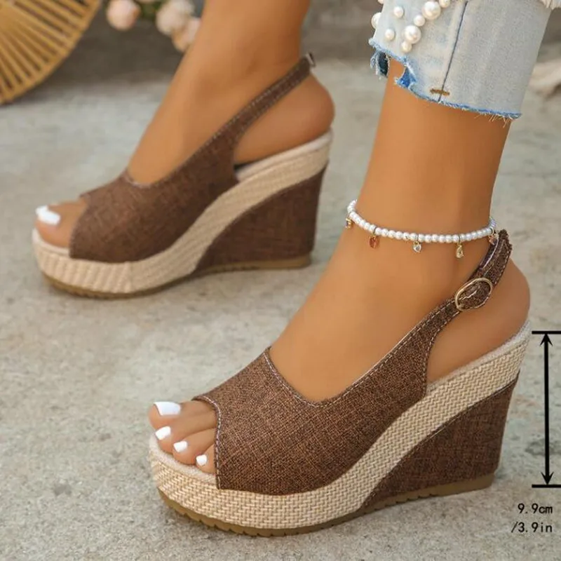 NEUE Damen Keilsandalen 2026 Sommer Schnallenverschluss Peep-Toe Sandalen Damen Übergrößen Plateau-Schuhe Runde Zehen Outdoor Freizeitschuhe