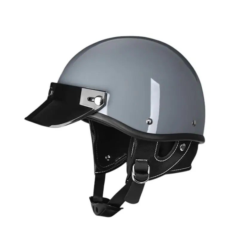 Vintage-Motorradhelm aus deutschem Leder mit offenem Gesicht, Retro-Chopper, Biker-Pilot, DOT-zertifiziert in den Größen S-XXL für Motorradfahrer