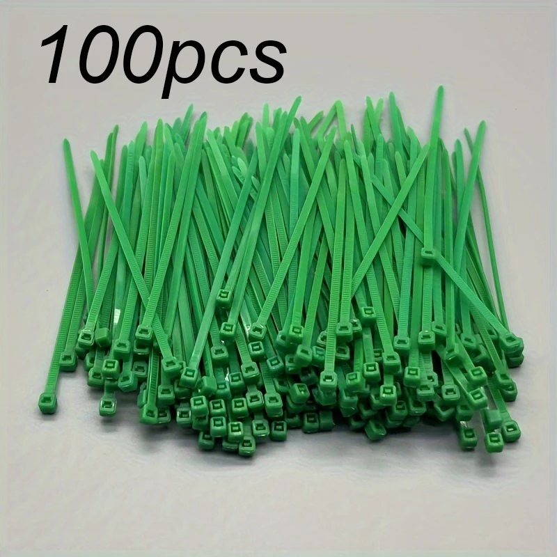 100 Stück 150 mm grüne Kabelbinder, hochfeste Kabelbinder, selbstsichernde Kunststoff-Kabelbinder für den Garten im Freien und den Innenbereich Image