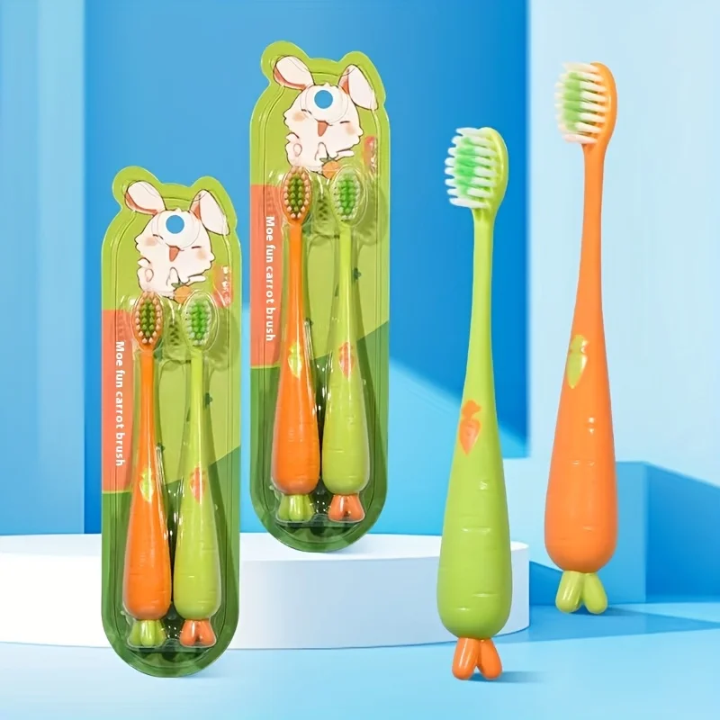 10er-Pack karottenförmige Zahnbürsten in zufälligen Farben, weiche Borsten mit hoher Dichte, Kinderzahnbürsten mit karottenförmigen Cartoon-Griffen, ideal zum Reinigen der Zähne und für die tägliche Image