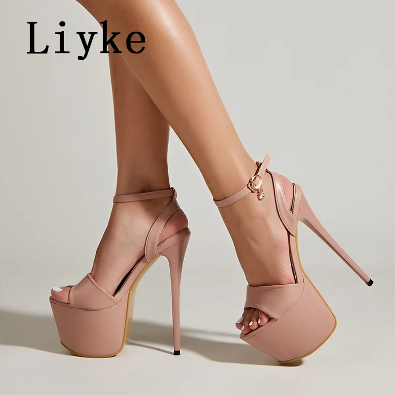 Liyke Sommer Mode Offene spitze Plattform High Heels Sexy 17CM Sandalen Frauen Knöchel Schnalle Party Nachtclub Stripper Schuh pumpen
