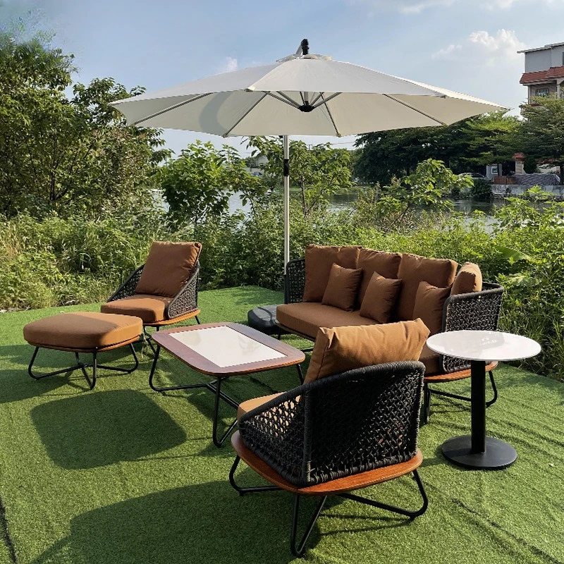 Outdoor Hof Seil Tisch und Stuhl Garten Villa Outdoor Balkon Freizeit Rattan Sofa Möbel Outdoor kreative Rattan Stuhl