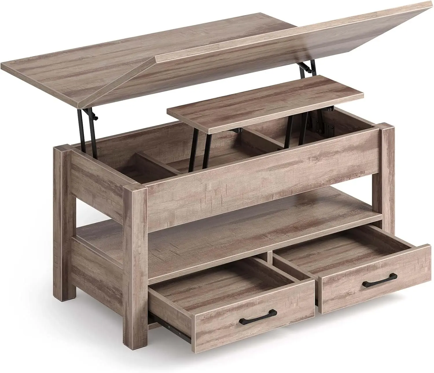 Höhenverstellbarer Couchtisch, Wohnzimmertisch mit Schublade & verstecktem Fach, Couchtisch umwandelbar in Esstisch Image