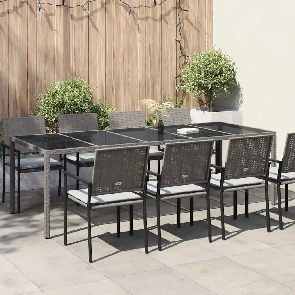 Grauer Gartentisch 250 x 100 x 75 cm aus Polyrattan, moderner, wasserfester Gartentisch aus Holz für Terrasse und Hof (nur Tisch)