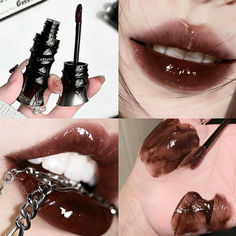 Punk Dunkelroter Lipgloss Spiegelglanz Seidig Feuchtigkeitsspendende Textur Lipglaze Nicht-Klebend Schokoladenrot Kirschig Wässrig Glänzender Lippentint Image
