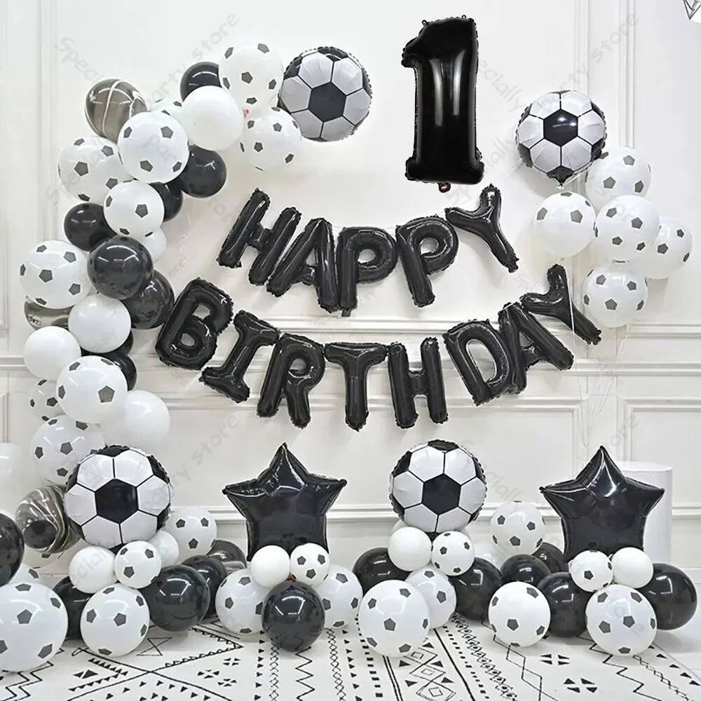 130 Stück Fußball Helium Folienballons Geburtstag Party Dekorationen Kinder Junge 123456 th Black Number Ball Soccer Party Globos Supplies Image