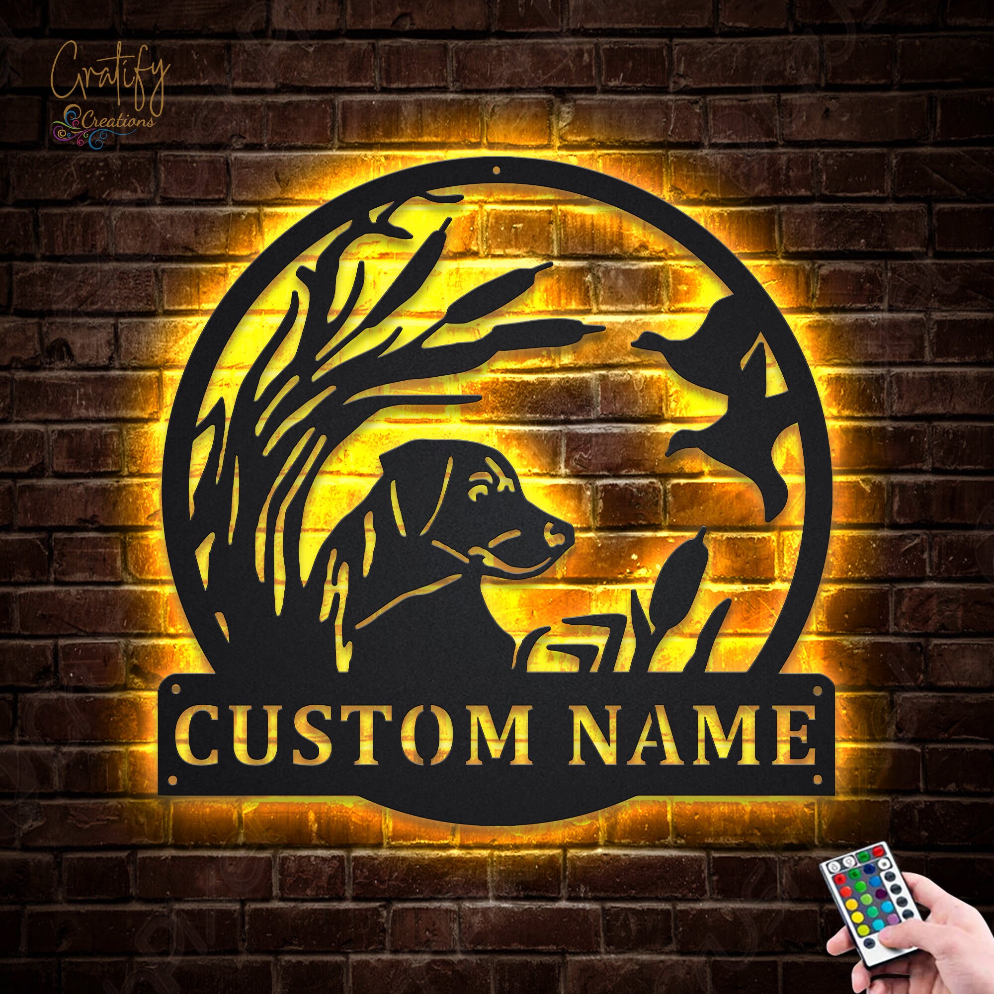 Decorazione da parete in metallo con cane Labrador da caccia, cacciatore con cane, insegna al neon LED personalizzata con cane da caccia, decorazione