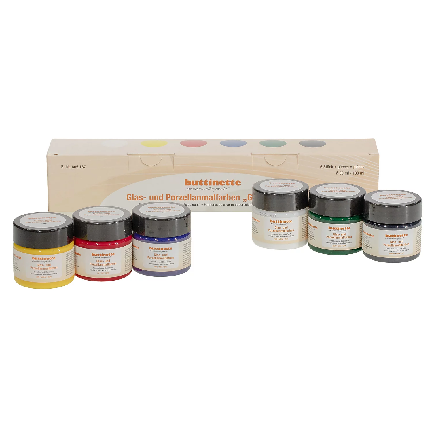 buttinette Peinture pour porcelaine et verre, 6x 30 ml