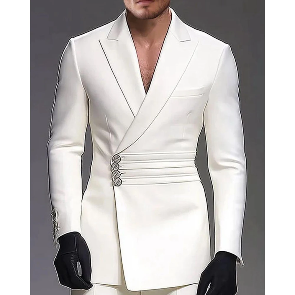 Abito da uomo slim fit pronto per matrimonio 2 pezzi (giacca + pantaloni) Abito da sposo monopetto con risvolto a punta Set formale per l'eleganza personalizzata