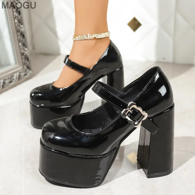 Elegante Plattform Schuhe Einfarbig frauen Chunky Heel Mary Jane Schuhe Pu Leder Frühling Sommer Mode Schuhe Frauen Schuhe