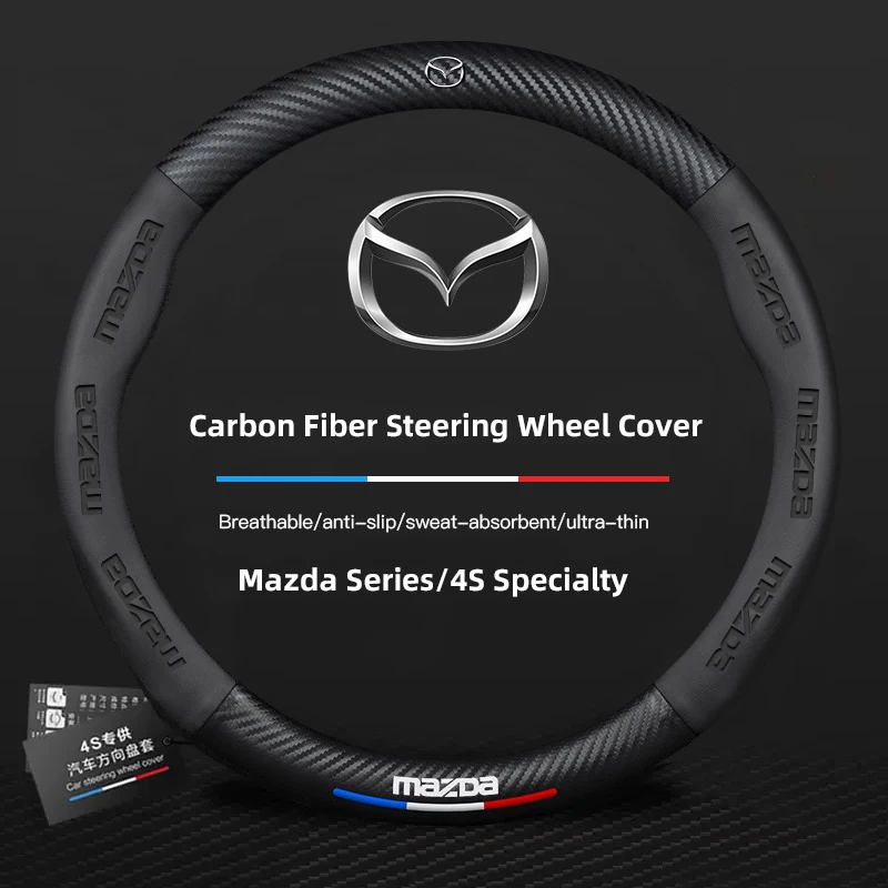 Lenkradbezug aus Kohlefaserleder für Mazda 2 6 CX-5 CX-80 CX-70 CX-90 MX-30 CX-60 CX-50 CX-30 BT-50 e-TPV CX-3 CX-8 Image