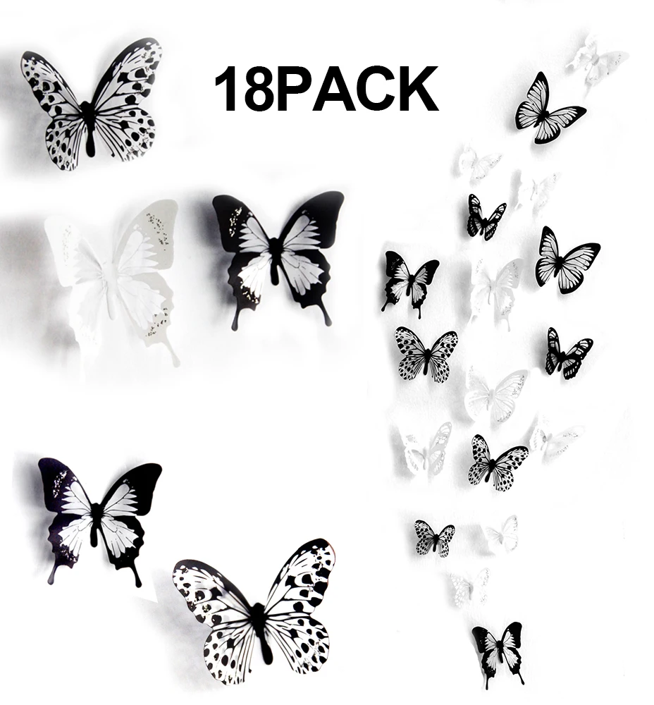 18 Stück 3D Schmetterling Wandaufkleber DIY Heimdekoration (Schwarz & Weiß) Schmetterling Wandsticker 18 Stück 3D Schmetterling Wandsticker