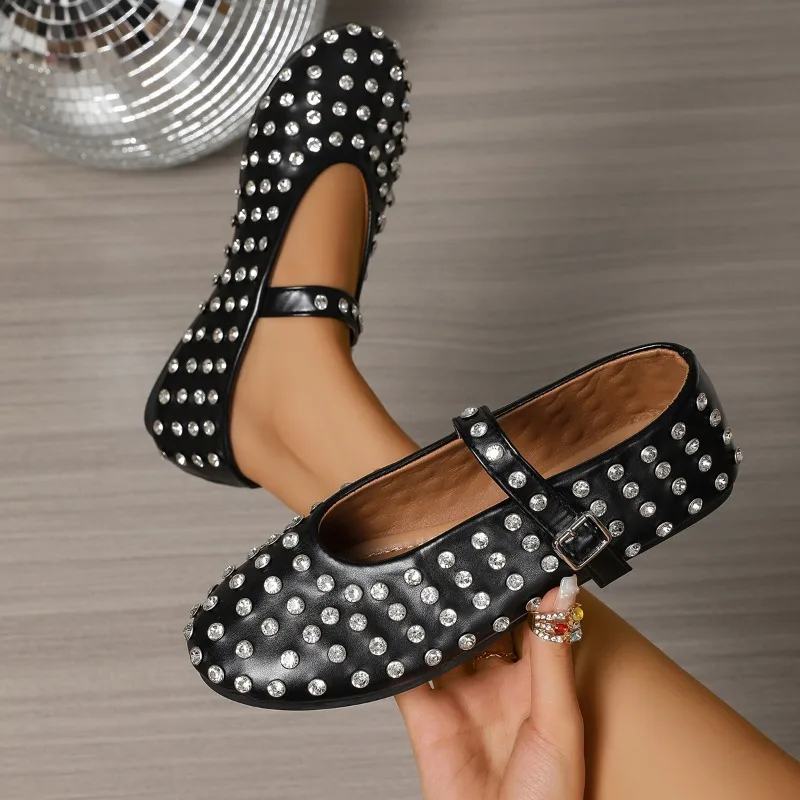 Luxus Strass Mode Flache Frauen Ballerinas Schuhe Weibliche Kristall Schuhe Schnalle Damen Wohnungen Mary Janes Schuhe