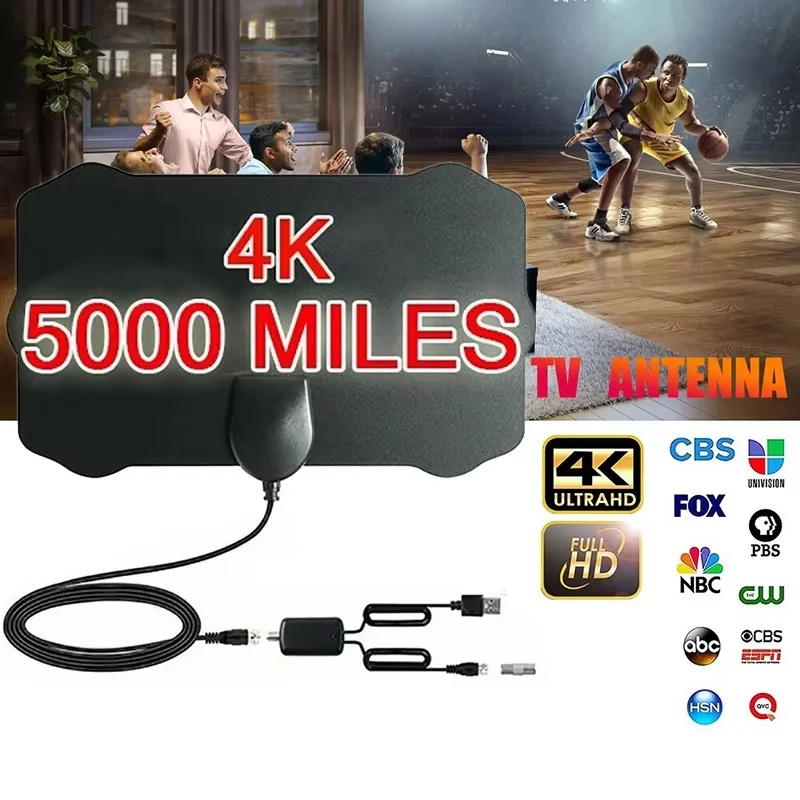 4K High-Gain Indoor TV Digital Box TV-Antenne HD HDTV Antenne DVB-T/T2 DVBT2 Kabel-TV-Antenne 5000 Meilen UHF VHF TV-Antennenverstärker Image