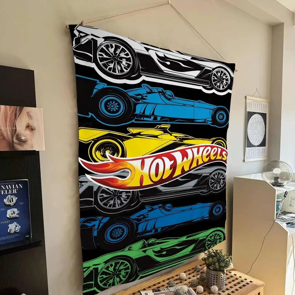 Super Car H-hot W-wheels Cartoon-Wandteppich, Hippie-Blumen-Wandteppiche, Wohnheim-Dekoration, Kunst, Heimdekoration