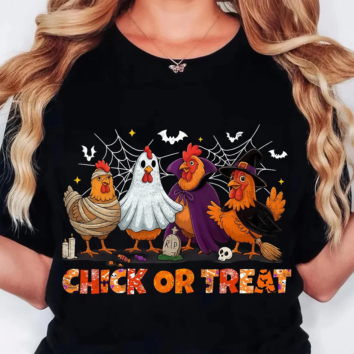 Cluck Yeah It's Halloween T-Shirts Streetwear, lustiges Huhn Halloween Shirt Damen stilvolle Harajuku Unisex Tops Image