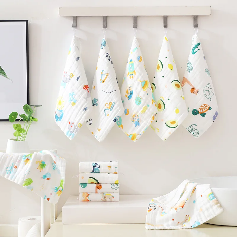 5 stücke Musselin 6 Schichten Baumwolle Weiche Neugeborenen Baby Handtücher Baby Gesicht Handtuch Taschentuch Baden Füttern Gesicht Waschlappen Wischen spucktuch