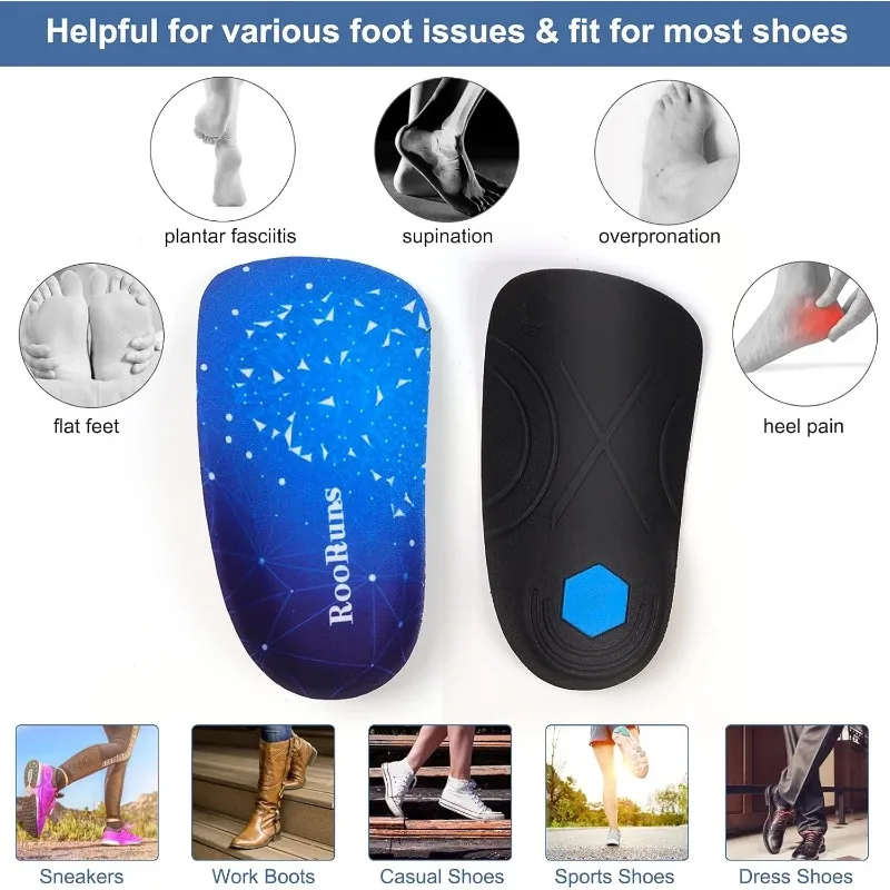 Herren Damen 3/4 Gewölbestütze Sport-Einlegesohlen Orthopädische Ferseneinlagen Komfortable Atmungsaktive Langlebige Schuheinlagen für den Täglichen Gebrauch & die Meisten Schuhe Image