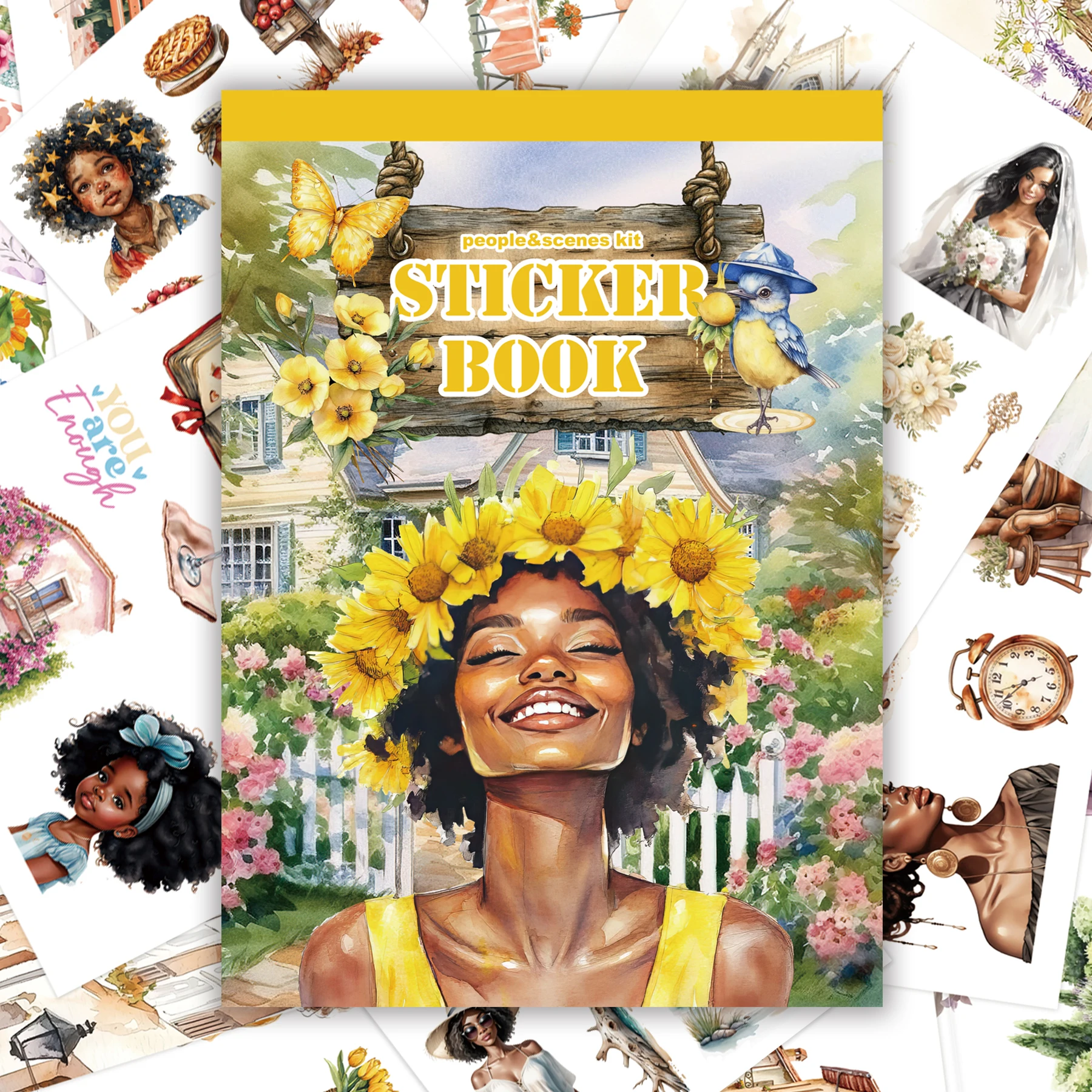 40 Blatt Black Girl Series Aufkleberbuch für Junk Journal Wasserflasche Laptop Telefon Tagebuch Dekoration DIY Handwerk Aufklebermaterial Image