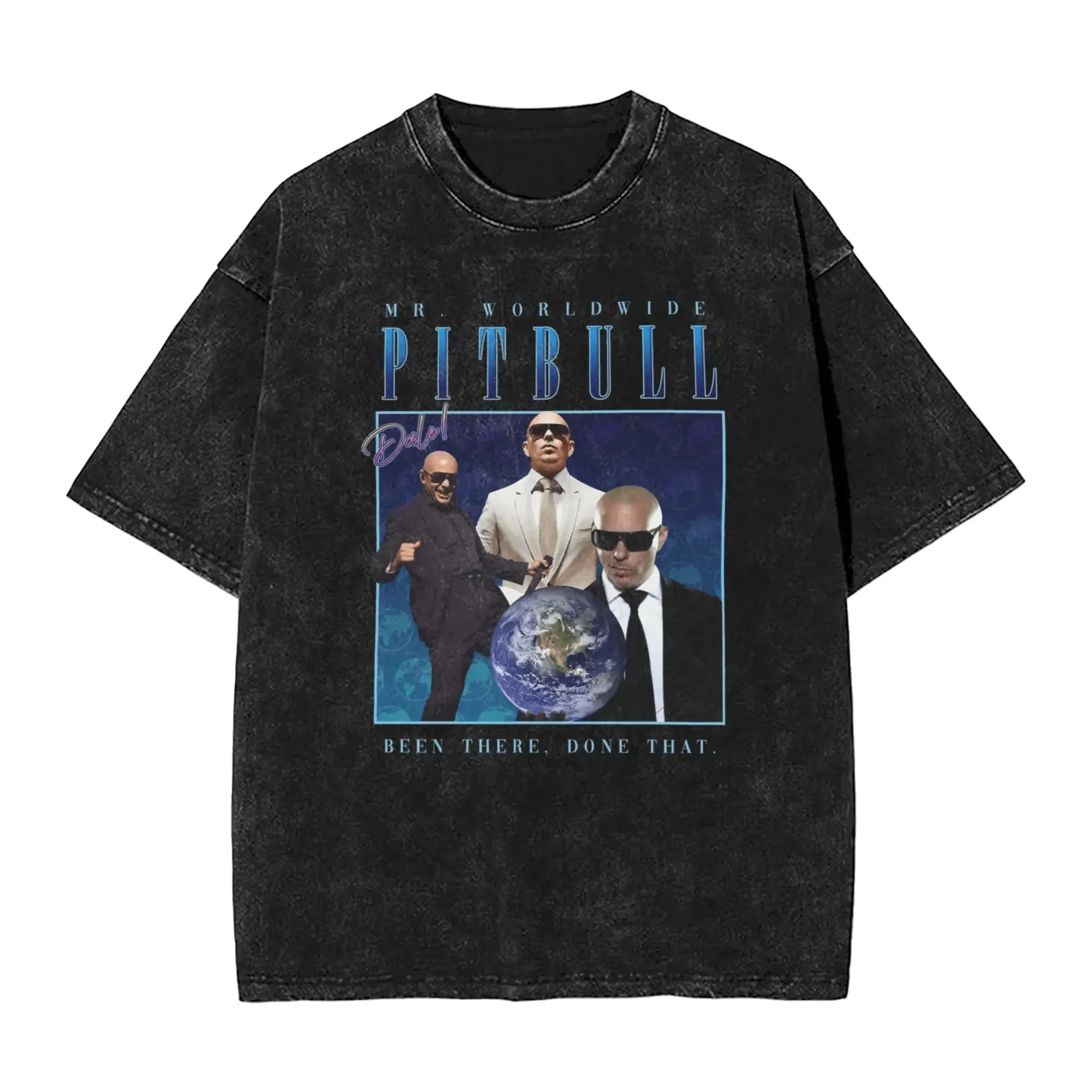 Pitbull Mr Worldwide Lustiges Poster-Print-T-Shirt für Männer und Frauen, modisch, Vintage-Stil, gewaschene Sommer-Baumwolle, O-Ausschnitt, übergroße, lässige Oberteile