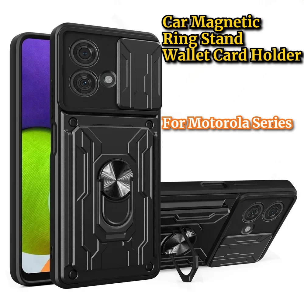 Rüstung Auto Magnetische Ring Halterung Fall für Motorola G56 G86 G35 G55 G75 G85 G05 G15 E15 Brieftasche Karte Rutsche mit Kamera Objektiv Abdeckung Image