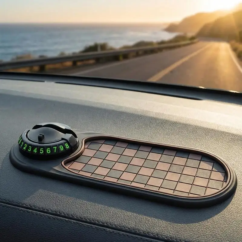 2-in-1 Auto-Armaturenbrett-Antirutschmatte mit 360°-Schutz ° Drehbarer Telefonhalter Rutschfeste Klebende Auto-Telefonhalterung Image