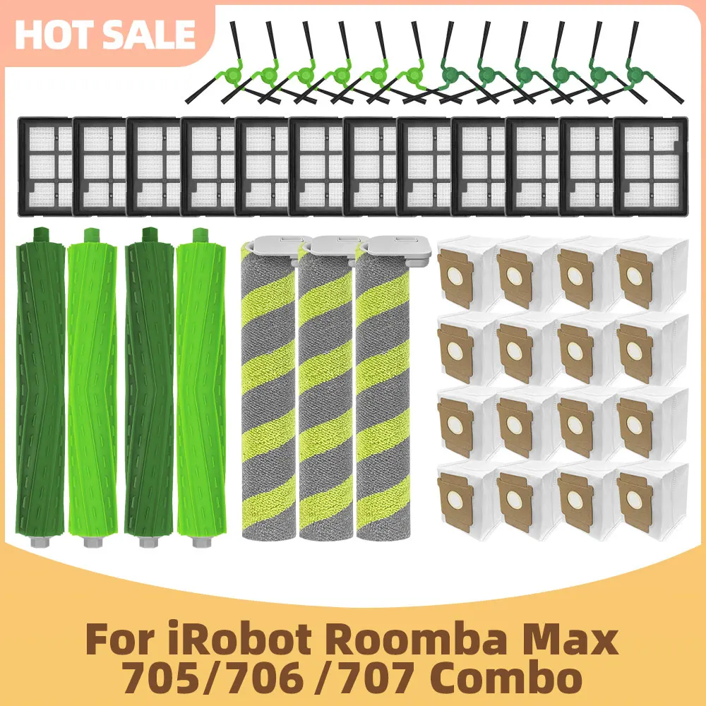 Kompatibel für iRobot Roomba Max 705 Combo / 706 / 707 Combo Zubehör Hauptbürste Seitenbürste Filter Staubbeutel Wischtuch Ersatzteile Image